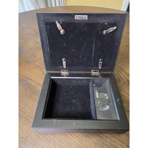 Black Lacquered Jewelry Box Iris Floral Musical Lined Mirror Japan - Works - Picture 9 of 16